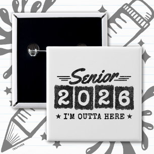 Badge Carré 5 Cm Citation de fin d'études Senior 2026 de style rétr