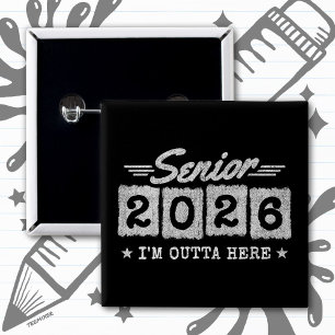 Badge Carré 5 Cm Citation de fin d'études Senior 2026 de style rétr