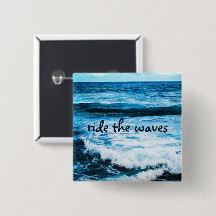Badge Carré 5 Cm Citation Hawaii Turquoise Ocean Photo