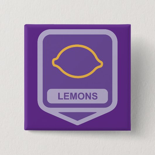 Badge Carré 5 Cm Citron - Outline Fruit pourpre et jaune (Devant)