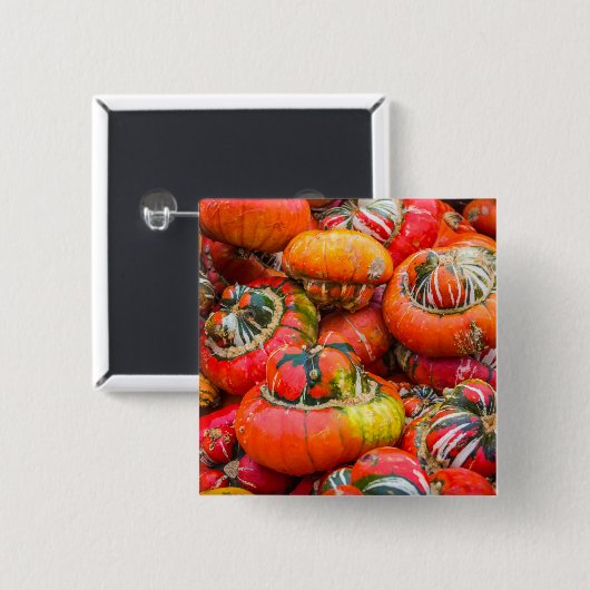 Badge Carré 5 Cm Citrouille coloré (Devant & derrière)