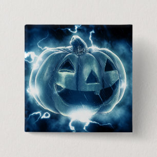 Badge Carré 5 Cm citrouille d'Halloween sous la pluie