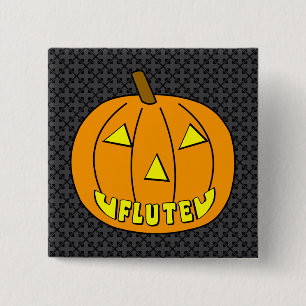 Badge Carré 5 Cm Citrouille Flute Halloween