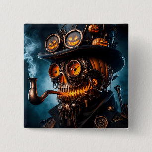 Badge Carré 5 Cm Citrouille Jack-O-Lantern Steampunk Gothique Hallo