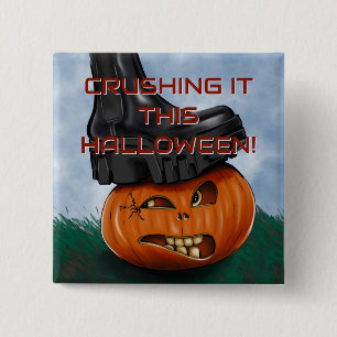 Badge Carré 5 Cm Citrouille qui écrase Halloween