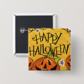 Badge Carré 5 Cm Citrouilles heureux de Halloween (Devant & derrière)