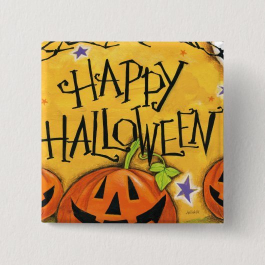 Badge Carré 5 Cm Citrouilles heureux de Halloween (Devant)