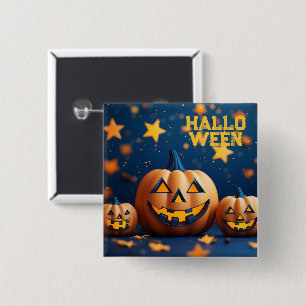 Badge Carré 5 Cm Citrouilles souriantes mignonnes d'Halloween