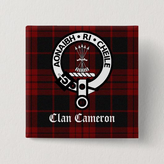 Badge Carré 5 Cm Clan Cameron Crest & Tartan (Devant)