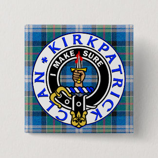 Badge Carré 5 Cm CLAN KIRKPATRICK CREST sur un CARRÉ TARTAN