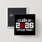 Badge Carré 5 Cm Class of 2026 Red Cheer Graduation It’s Go Time (Devant & derrière)