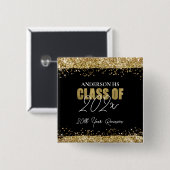 Badge Carré 5 Cm Class Reunion Black and Gold Glitter  (Devant & derrière)