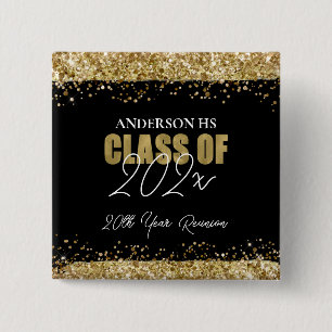 Badge Carré 5 Cm Class Reunion Black and Gold Glitter