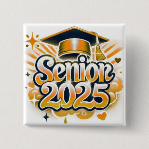Badge Carré 5 Cm Classe de 2025 Lycée Graduation Senior 2025