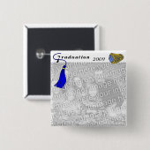 Badge Carré 5 Cm Classe de diplômes Ring BLUE (Devant & derrière)