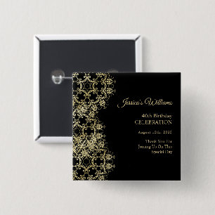 Badge Carré 5 Cm Classy Gold & Black Damask 40e anniversaire