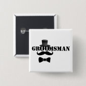 Badge Carré 5 Cm Classy Groomsman Top Hat et Moustache (Devant & derrière)