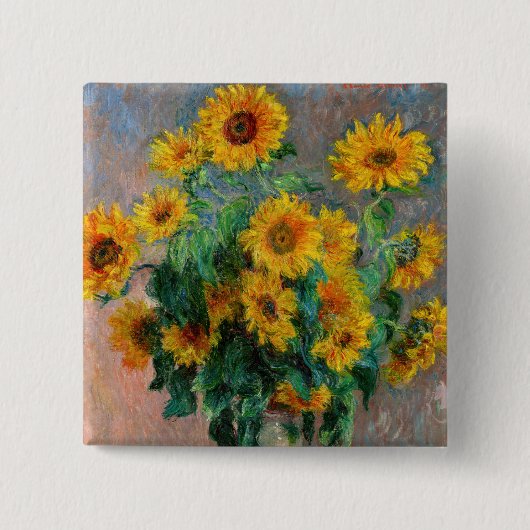 Badge Carré 5 Cm Claude Monet - Bouquet de tournesols (Devant)