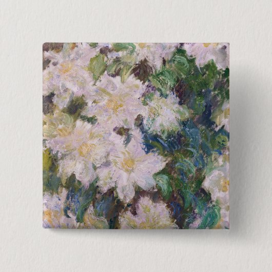 Badge Carré 5 Cm Claude Monet - Clematis blanc (Devant)