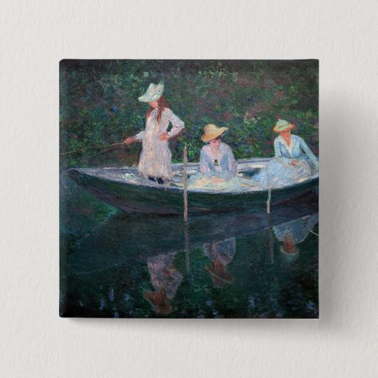 Badge Carré 5 Cm Claude Monet - En Norvegienne Bateau à Giverny (Devant)