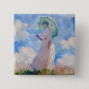Badge Carré 5 Cm Claude Monet - Femme avec Parasol face à gauche