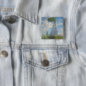 Badge Carré 5 Cm Claude Monet | Femme avec un parasol (En situation)