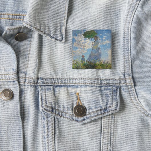Badge Carré 5 Cm Claude Monet | Femme avec un parasol (En situation)