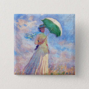 Badge Carré 5 Cm Claude Monet - Femme avec un parasol face à droite