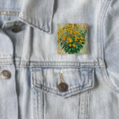 Badge Carré 5 Cm Claude Monet - Fleurs d'artichauts de Jérusalem (En situation)
