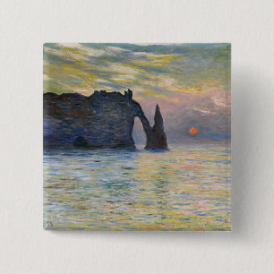 Badge Carré 5 Cm Claude Monet - La Falaise, Etretat, Coucher de sol