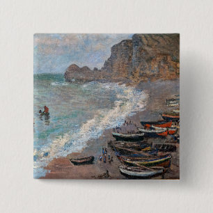 Badge Carré 5 Cm Claude Monet - La Plage à Etretat