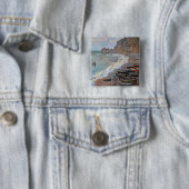 Badge Carré 5 Cm Claude Monet - La plage d'Etretat (En situation)