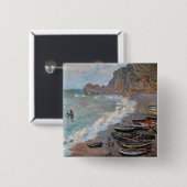Badge Carré 5 Cm Claude Monet - La plage d'Etretat (Devant & derrière)