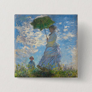 Badge Carré 5 Cm Claude Monet - La Promenade, Femme à l'Ombrelle