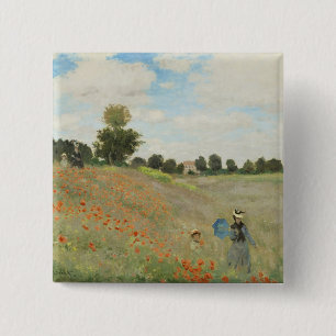 Badge Carré 5 Cm Claude Monet Le Champ de coquelicots près d'Argent