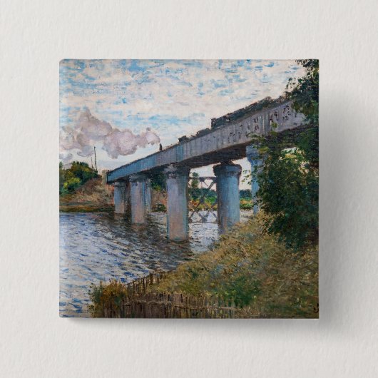Badge Carré 5 Cm Claude Monet - Le pont ferroviaire à Argenteuil (Devant)