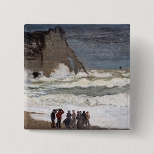 Badge Carré 5 Cm Claude Monet - Mer agitée à Etretat