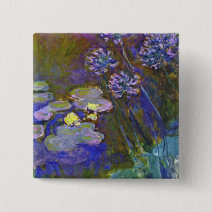 Badge Carré 5 Cm Claude Monet Nymphéas et Agapanthus
