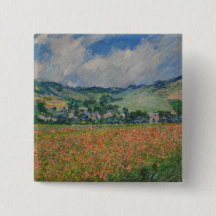 Badge Carré 5 Cm Claude Monet Painting, Champ de pavot à Giverny