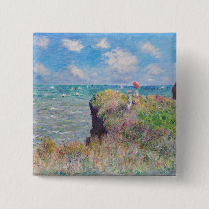 Badge Carré 5 Cm Claude Monet - Promenade sur la falaise à Pourvill