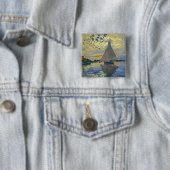 Badge Carré 5 Cm Claude Monet - Voilier au Petit-Gennevilliers (En situation)