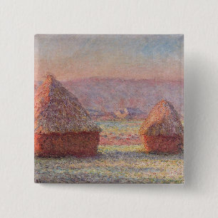 Badge Carré 5 Cm Claude Monet White Frost Sunrise (Haystacks)