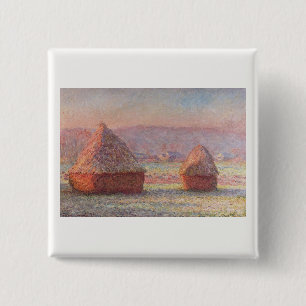 Badge Carré 5 Cm Claude Monet White Frost Sunrise (Haystacks)