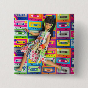 Badge Carré 5 Cm Claudia et ses cassettes colorées