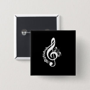 Badge Carré 5 Cm Clavier de musique blanc sur fond noir