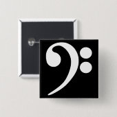 Badge Carré 5 Cm Clé de basse blanche (Devant & derrière)