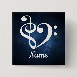 Badge Carré 5 Cm Clé de basse de Treble Clé Coeur Bleu Nebula Custo