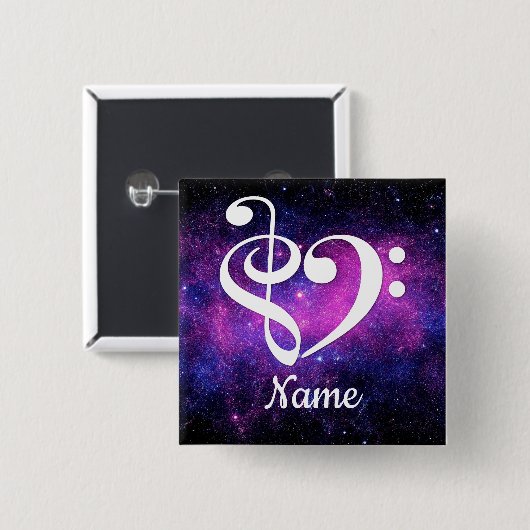 Badge Carré 5 Cm Clé de basse Treble Clef Coeur Nebula Customisé (Devant & derrière)