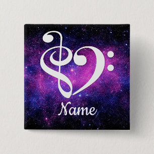 Badge Carré 5 Cm Clé de basse Treble Clef Coeur Nebula Customisé