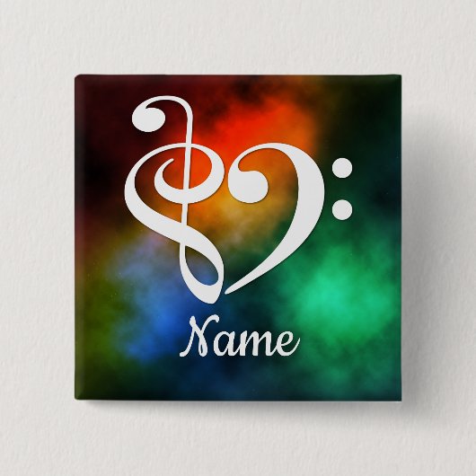 Badge Carré 5 Cm Clé de basse Treble Clef Coeur Nebula Customisé (Devant)